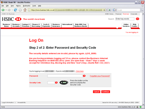 Typo on the HSBC Internet Banking website