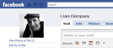 Screenshot of Liam's Facebook page