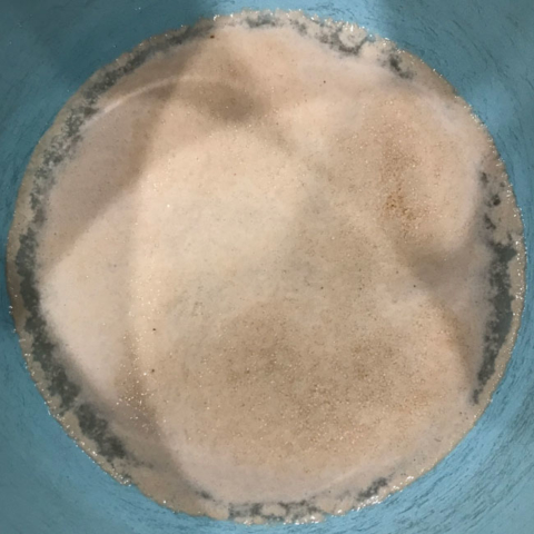 Yeast that's risen and is ready for mixing with flour
