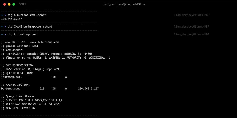 Screenshot of command line stuff I use