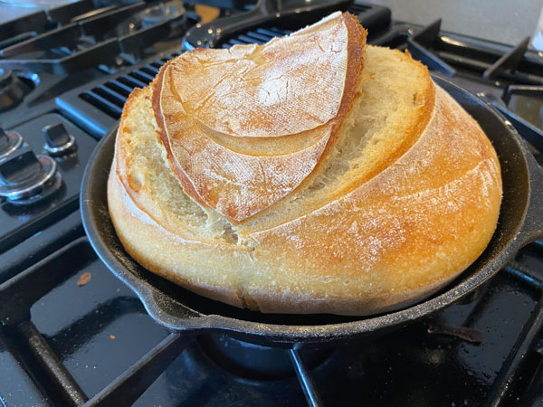 Sourdough bread in a Lodge cast iron pan