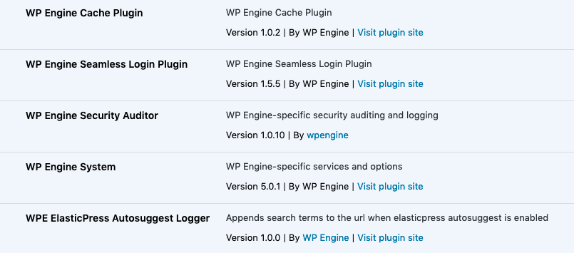 A review of must-use plugins can help in determining the web host as WP Engine