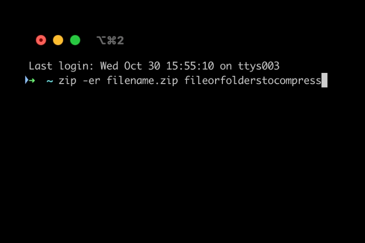 A screenshot of a Terminal window with the correct command for compressing files/directories in a password-protected zip file.